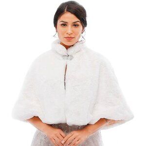 Faux Fur Bridal Cape Elegant White Shawl For Wedding, NWT